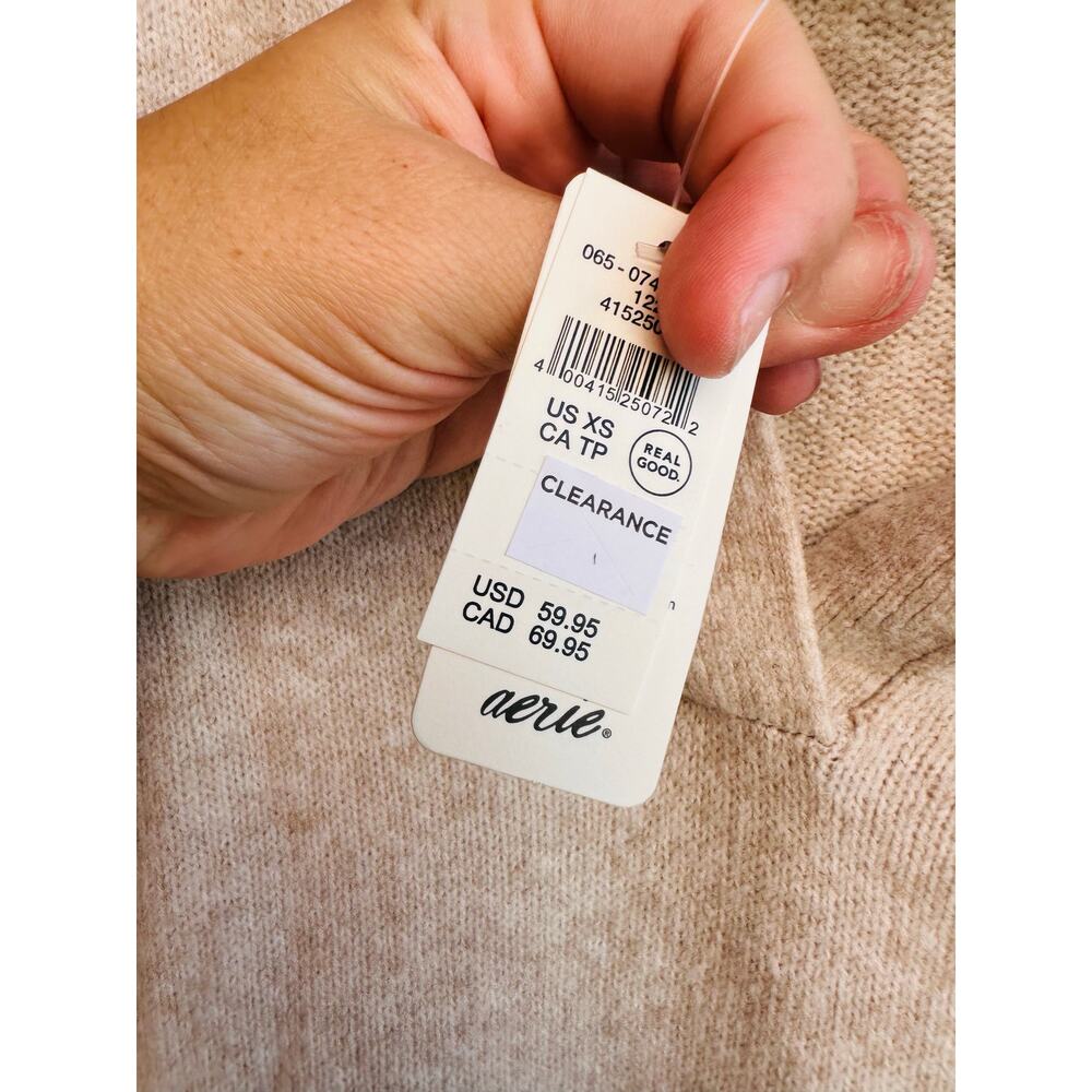 Aerie Women's Tan Solid V-Neck Long Sleeve Clearance Sweaters Size X-Small NWT - Picture 3 of 4